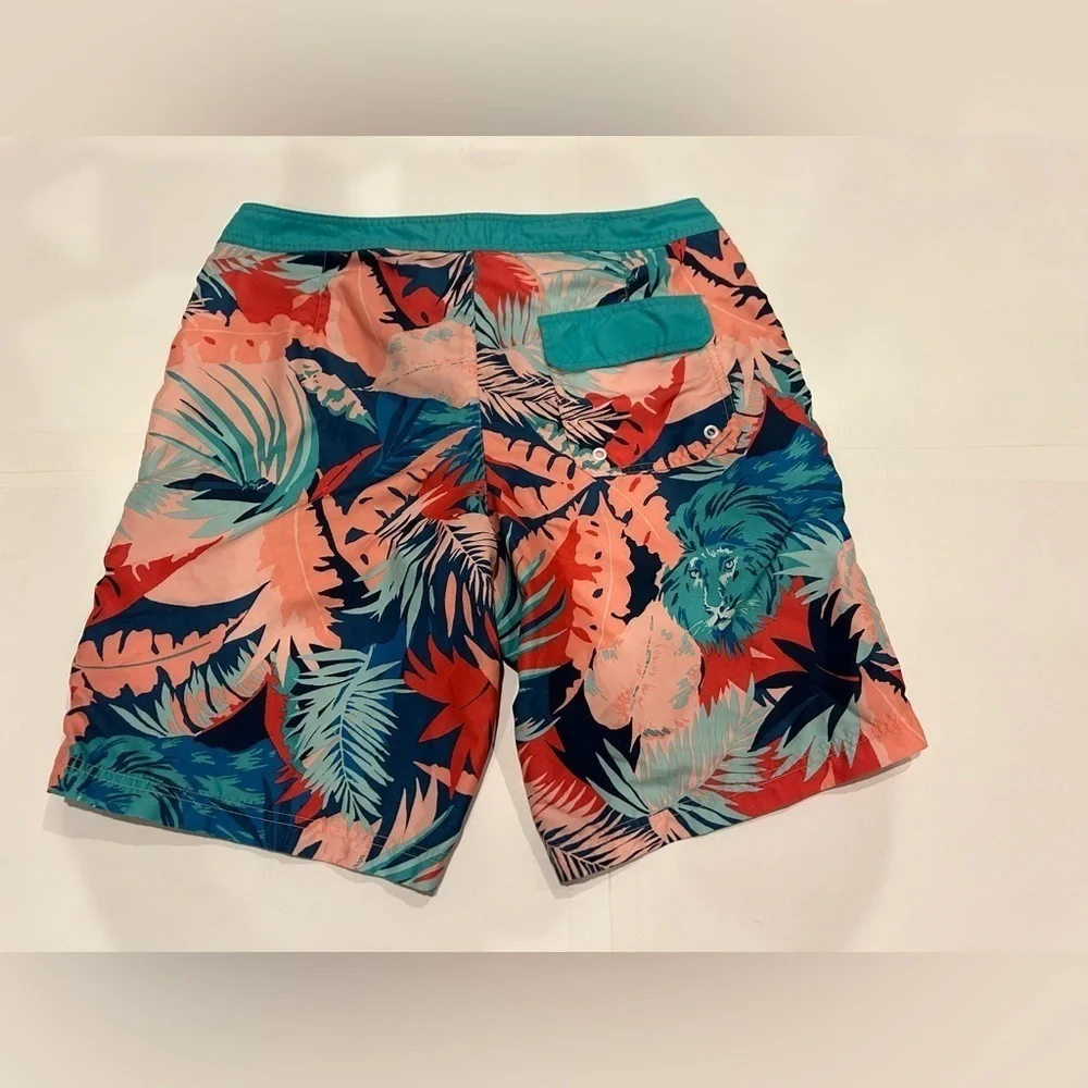 American Eagle Swim Trunks Men’s Medium Tropical Lion Blue Pink Beach